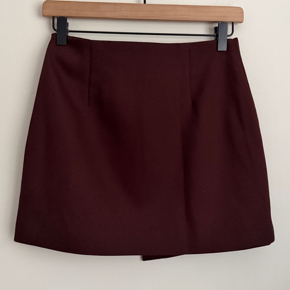 Commence Retro Belted Zipper Skirt chocolate brown faux wrap asymmetric XS nwt - Picture 4 of 8